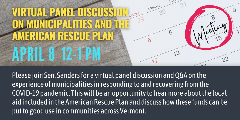 VermontLeague's tweet photo. Vermont local officials: Sen. Sanders will also discuss historic investments in summer and after school programming, &amp; how towns can be involved in making these opportunities a success for area students.

Learn more and register here: https://t.co/CiUemlB4El https://t.co/0NvI8PoLrK