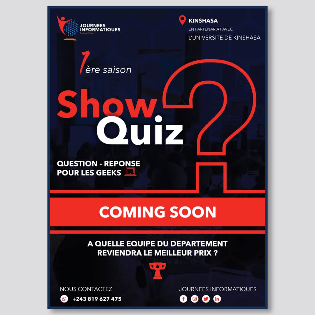 jinfoCD's tweet photo. Quelle équipe remportera le meilleur prix ? 🏆

journeesinformatiques@gmail.com
☎️ +243819627475
https://t.co/yFK6jS8jm5

#Unikin #JI #Informatique #ShowQuiz #Meilleur https://t.co/Yr5Uizy9Sv