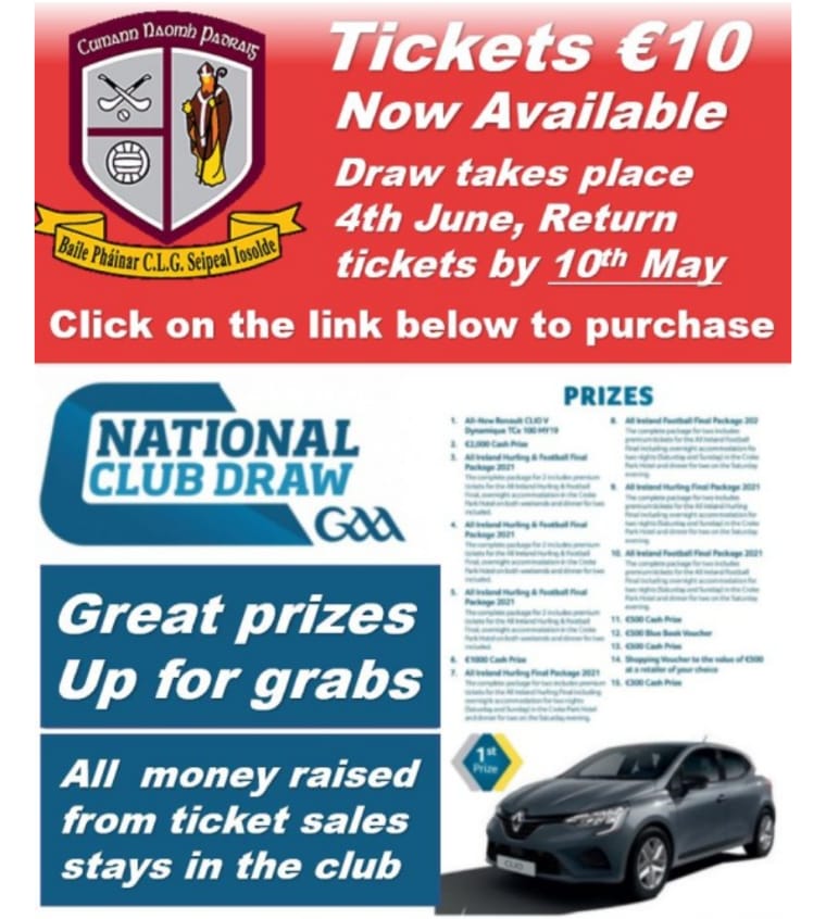 Palmerstown_gaa's tweet photo. GAA National Draw tickets available online at https://t.co/nsgK2YudiL
or contact Eileen Maguire
Funds from each ticket bought through St Pats will go directly back to the club.
This is an important fundraiser for the club and we really appreciate your support. https://t.co/vyHXkyHwHy