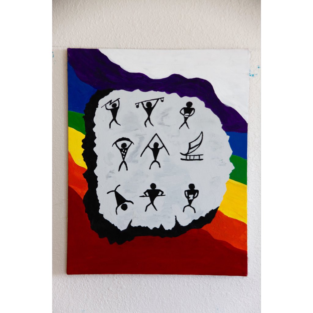 Artist #WideGarcia's painting shows 9 human rights depriving humans because of land ownership and Capitalism. They are clean air and water, acess toland for housing, clothing and medicine and free transportation, free medical, education and protection. amazon.com/Aquarian-Age-C…
