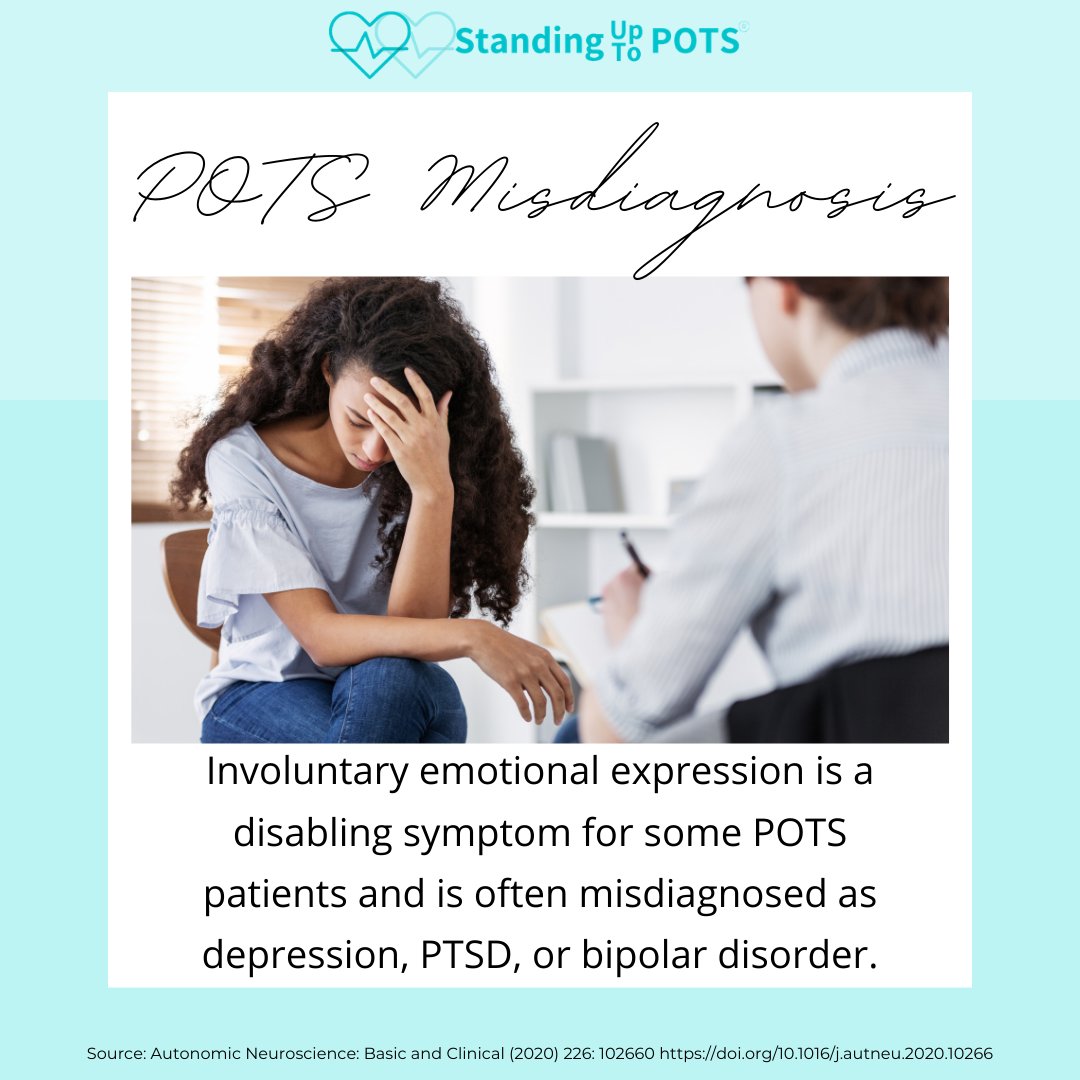 POTSActivist's tweet photo. There are so many POTS symptoms. 22% of POTS patients have involuntary emotional expression, which is exacerbated by standing for 10 minutes or more. Unfortunately, this symptom is often misdiagnosed as depression, PTSD, or bipolar disorder. #POTS #SUTP https://t.co/5wjgMk7Raq