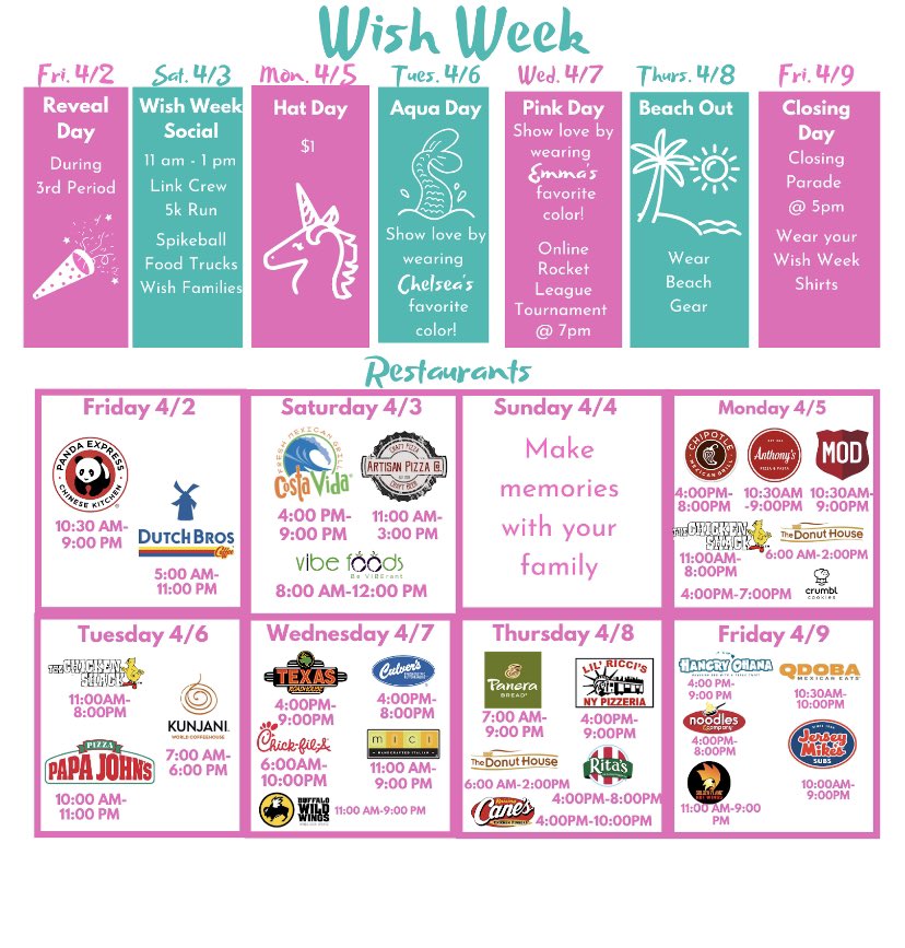 ChapWishWeek's tweet photo. Welcome Chelsea and Emma to the Chap family❤️❤️ Here are the upcoming events and restaurants!!🌊🦄🧜‍♀️ https://t.co/ZrFwnuwwbQ
