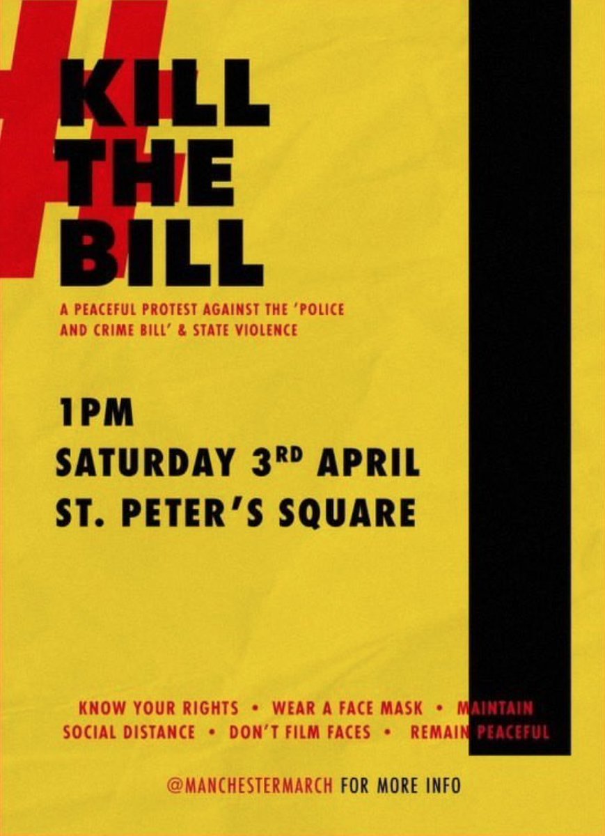 ActivismCentre's tweet photo. UPCOMING PROTEST

We must #KillTheBill before our country turns into a police state where we can only protest when the government allows us to

Saturday 3 April⏰1PM📌St. Peters Sq., Manchester

@MarchManchester for more info! https://t.co/Y2Kq25j2uU