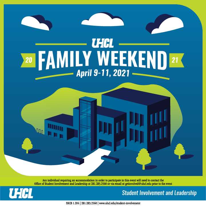 Join us next weekend! <a href="/UhclCampusRec/">UHCL Campus Recreation and Wellness</a> <a href="/GetInvolvedUHCL/">Office of Student Involvement and Leadership</a> uhcl.edu/family-weekend