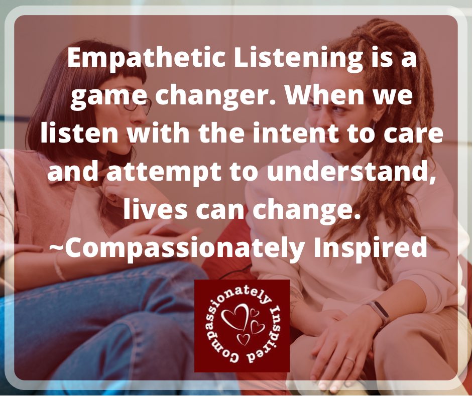 compassionluv's tweet photo. Are you an empathetic listener? If so drop a heart below to let others know someone is always listening. 💖 #compassionatelyinspired #kindnessmatters #empatheticlistening #bekind #listen #care #inspire #support #mentalhealthmatters #listeningear https://t.co/Y37w7C4qp8