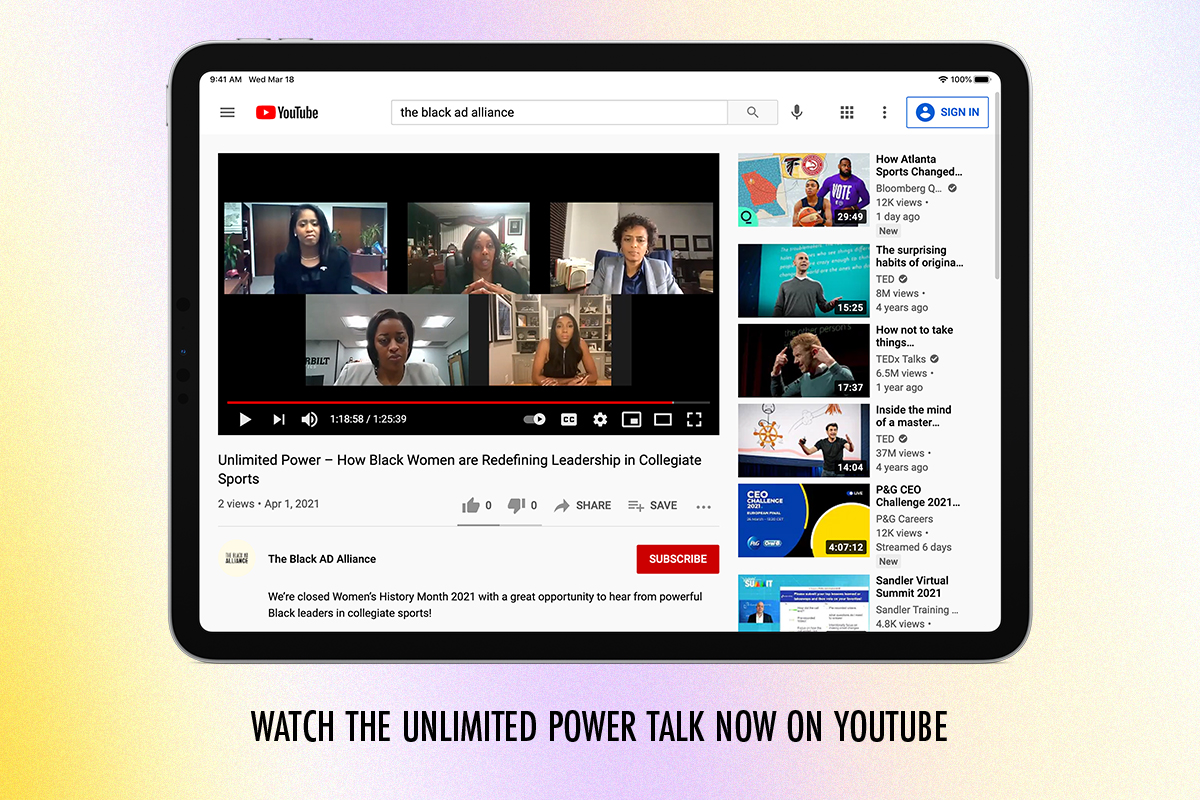 Did you miss the Unlimited Power talk on Wednesday? Don't worry... We got you covered. Check out the talk now on our YouTube channel.

youtu.be/CrWRw1RU-9A

The talk features <a href="/LafayetteAD/">Sherryta Freeman</a>, <a href="/femaleAD/">۪ 𝒽༷ɑ݁۫d𝓇ıɑ</a>, <a href="/VandyAD/">Candice Storey Lee</a> &amp; <a href="/ADWilliamsUVA/">Carla G. Williams</a>. Moderated by <a href="/MariaTaylor/">Maria Taylor</a>.
.