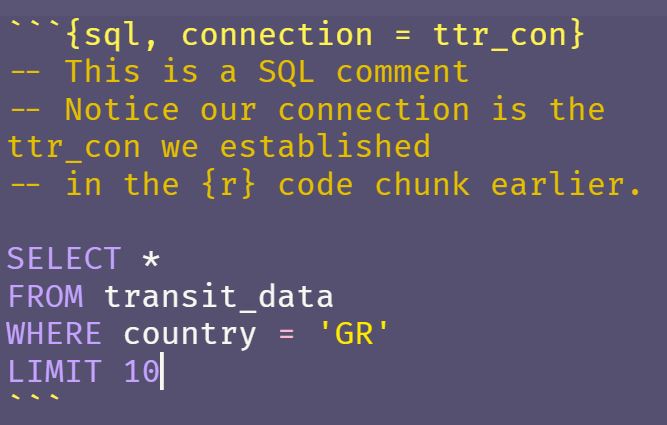 Sciencificity's tweet photo. New #RStats blog post is on mixing {sql} and {r} code chunks, in an #RMarkdown document. We also look at @ianmcook's excellent {tidyquery} package.
🔗 https://t.co/ZhkFZ0walE
Feedback is welcome! https://t.co/qAndbREabh