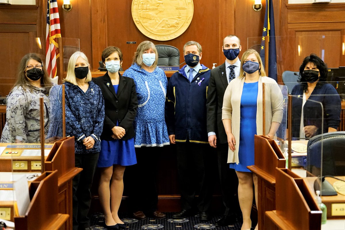AKHCoalition's tweet photo. Today, representatives wore blue to highlight the need for child abuse prevention on Go Blue Day. 

"When one person makes the decision to step into a child’s life, they can help prevent abuse or neglect," says @AKChildrenTrust. 

LEARN MORE → https://t.co/qp0lPXR0b2 #akleg https://t.co/eAwSTpScvO