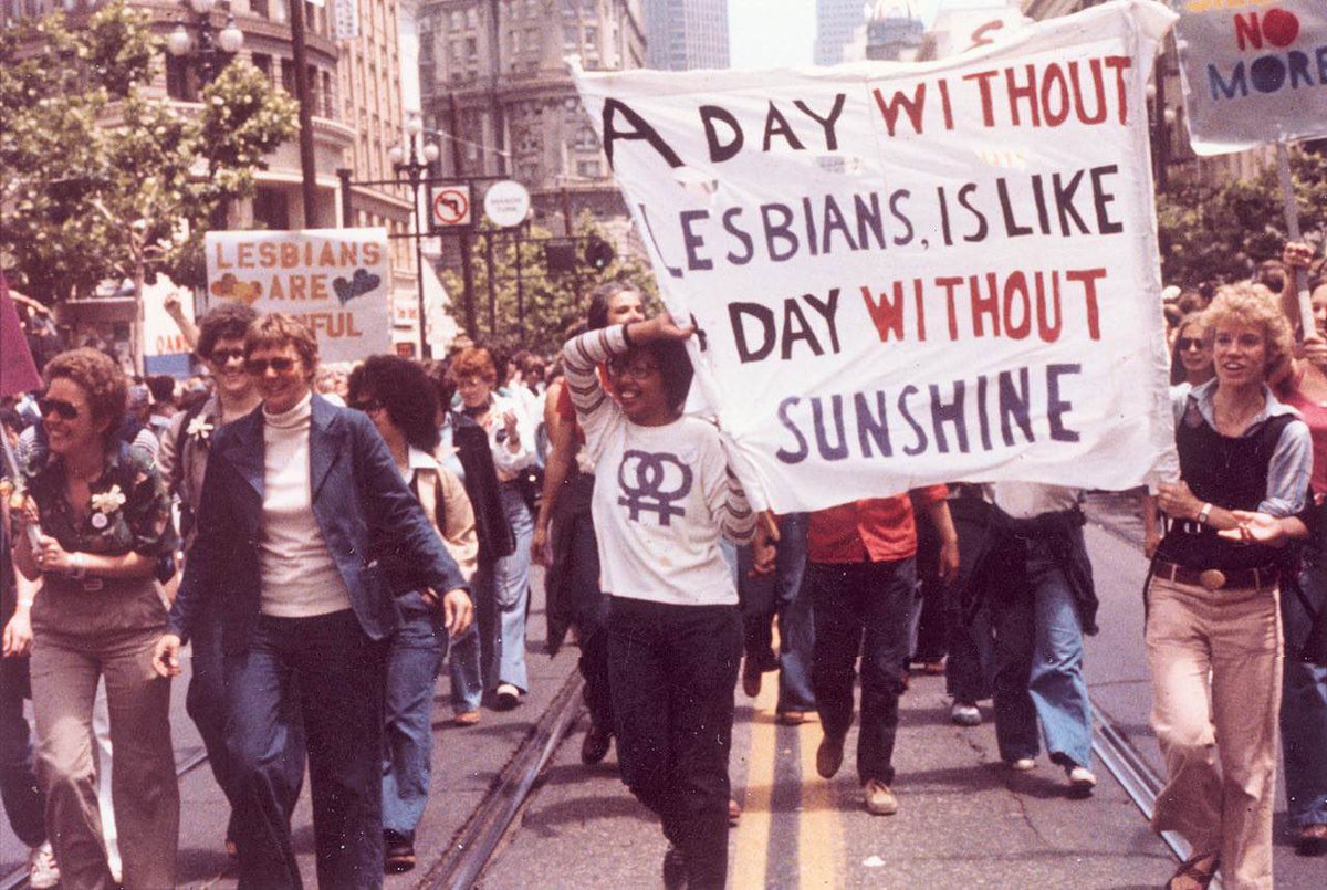 tashrellarosa's tweet photo. When I’m feeling down I like to Google “a day without a lesbian is a day without sunshine” and peruse the vintage pics of my sisters rising up in the streets https://t.co/2epGWoToGH