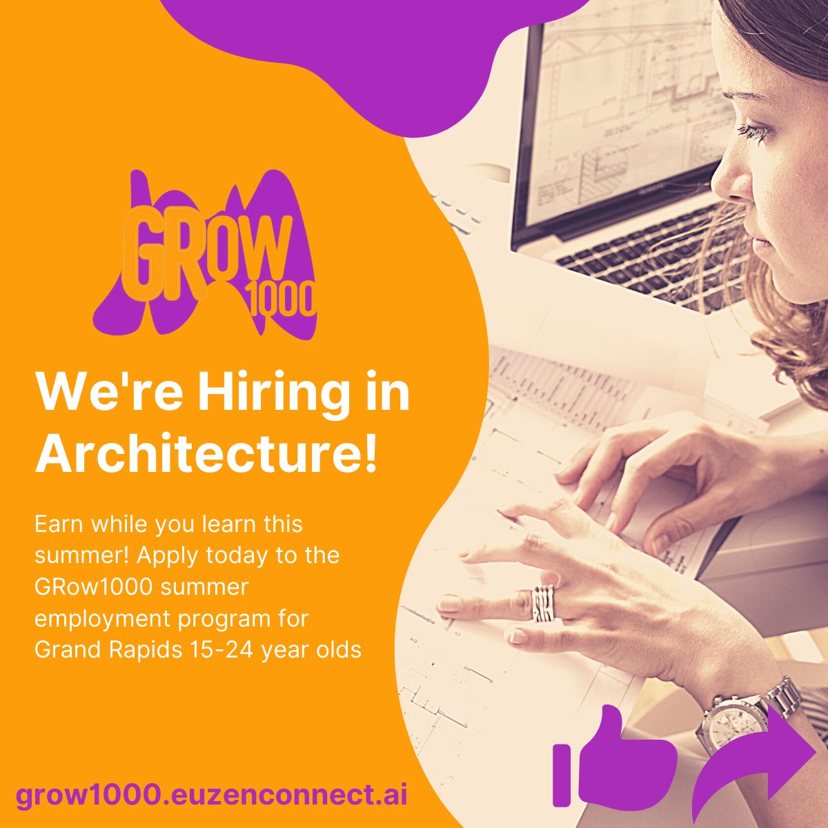 Apply to land one of hundreds of summer jobs as part of the 2021 GRow1000 program!

Excited to partner with The City of Grand Rapids to help youth and young adults build a strong career foundation.

Learn more and apply to the program here:
ow.ly/B1LP50Eaauk

Like &amp; Share!