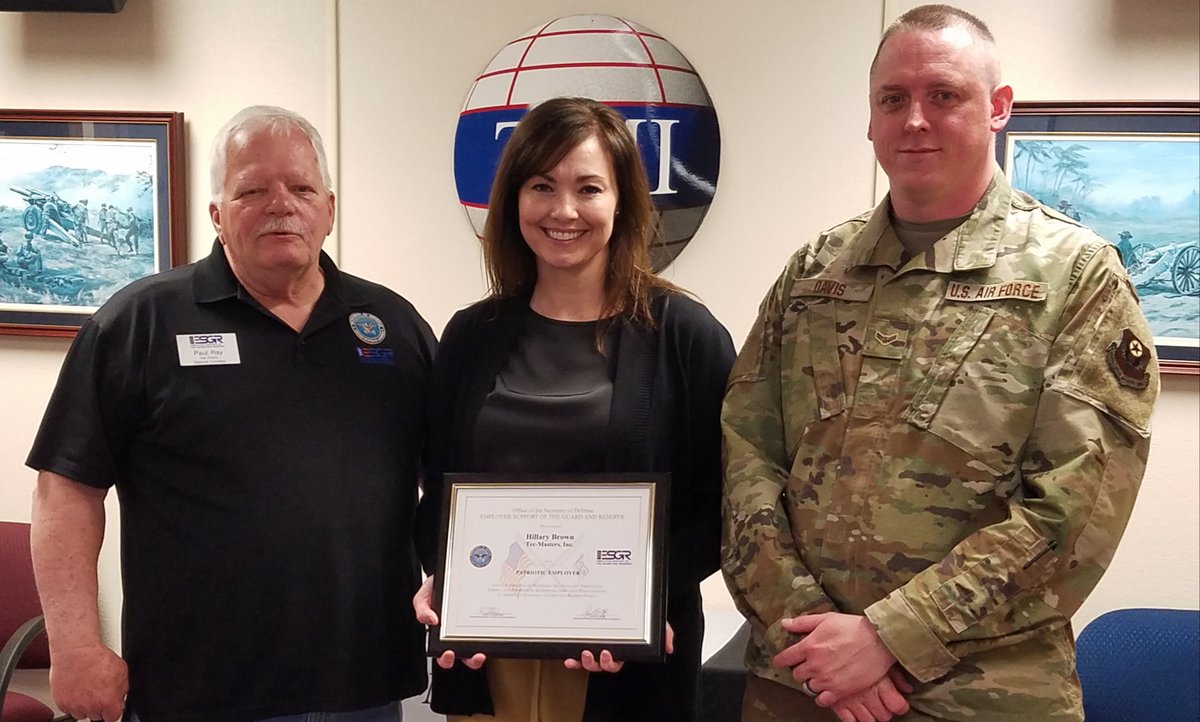 TMI is honored to receive the Patriot Award from the Employer Support of the Guard and Reserve (ESGR)! 

tecmasters.com/spotlight/tmi-…