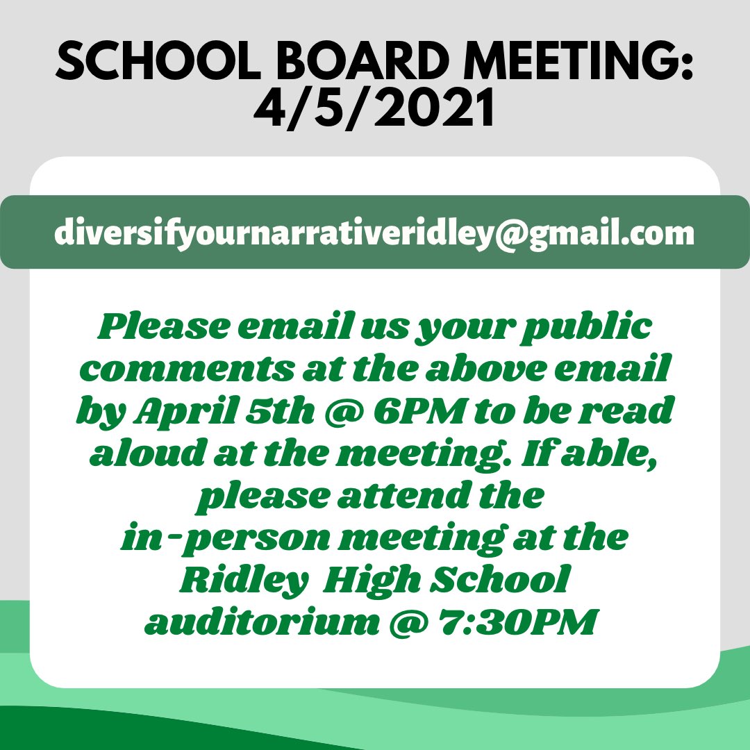 diversifyridley's tweet photo. Please attend the school board meeting or send in a public comment through that email for it on April 5th! https://t.co/Ksvw30RmG4