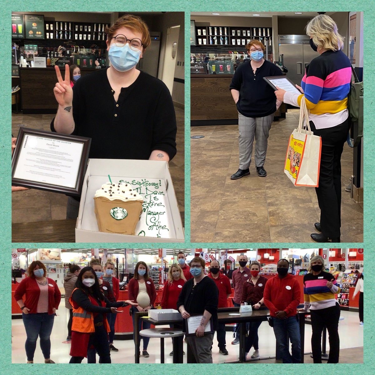 Celebrating TL Dave @ T1211 Northfield today! He is ⁦<a href="/Starbucks/">Starbucks</a>⁩ SM of the Quarter for ⁦<a href="/JillAnibas/">Jill Anibas</a>⁩ Dave leads with integrity and inclusion while driving sales and service. WAY TO GO! #proudFBC #T1211 #D111 #G196 ⁦<a href="/emily_lindaaaa/">Emily Linder</a>⁩ ⁦<a href="/Le_Hulett/">Leandra Hulett</a>⁩
