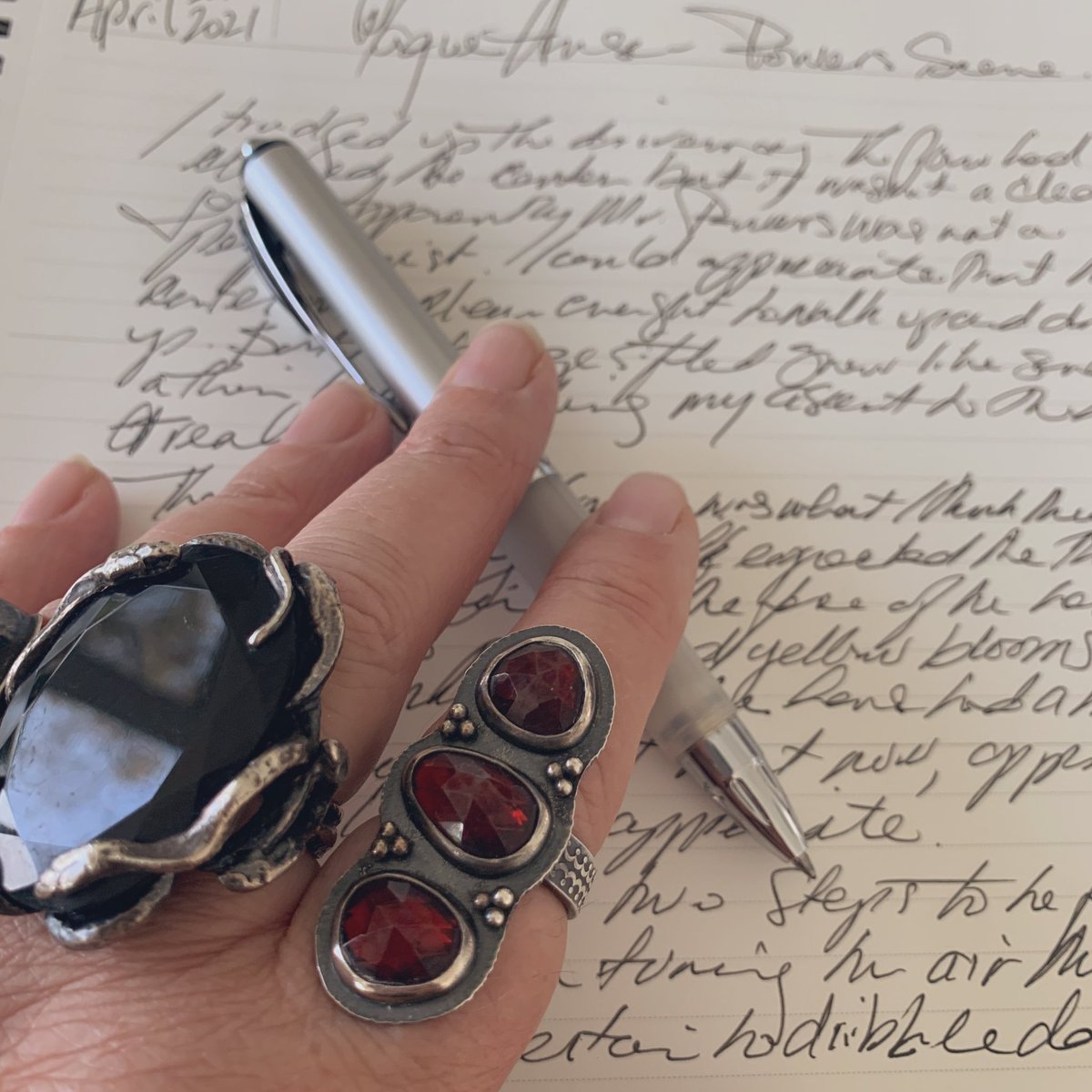 JMorgynWhite's tweet photo. Messy but effective. Writing long hand on the go - because every word counts.
#campnanowrimo #cursive #writingallthewords #campnanowrimo2021 #writingarmor https://t.co/PQvVED2Bjp