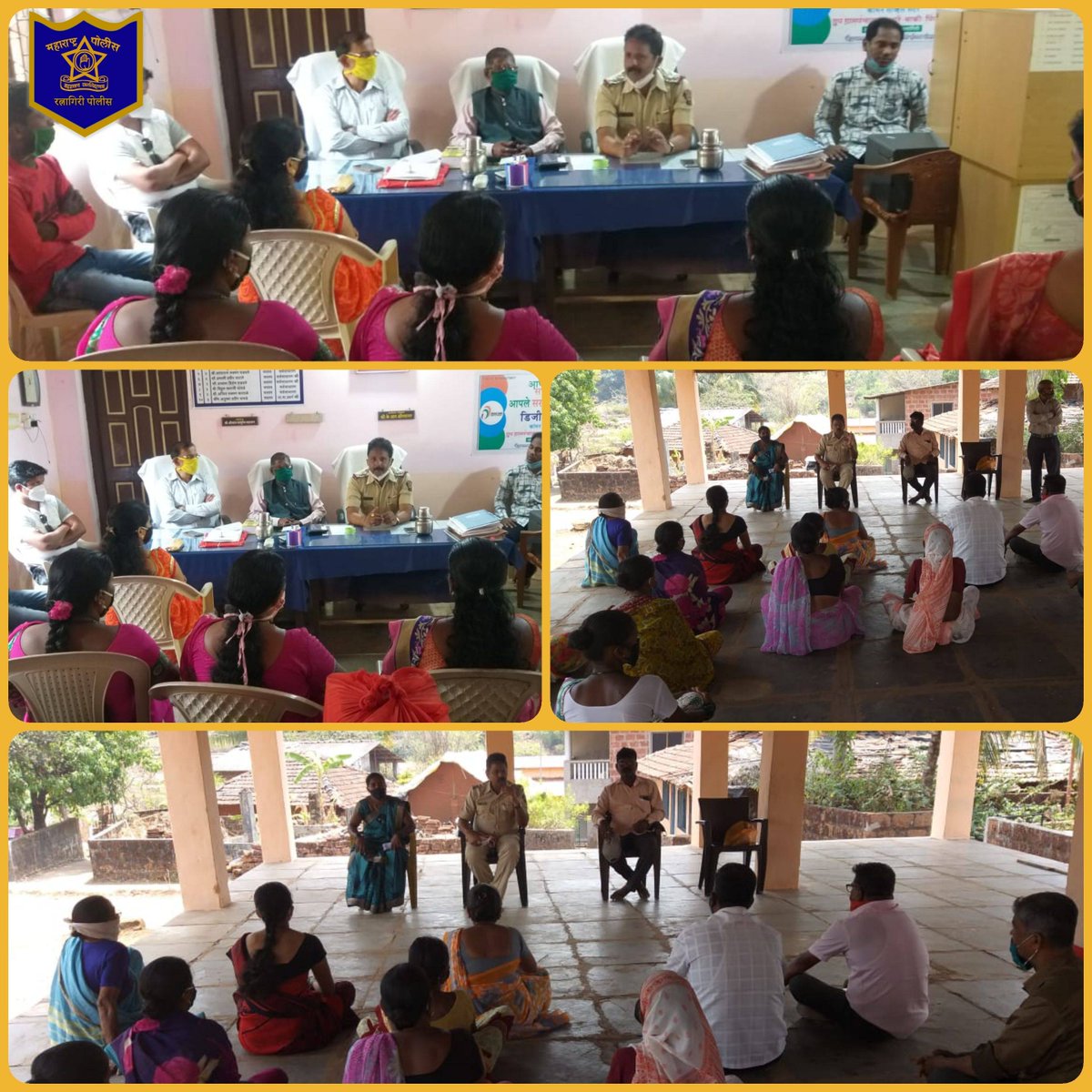 RatnagiriPolice's tweet photo. शिंमगोत्सव निमित्त गुहागर येथील विविध गावातील पालखी मानकरी, ग्रामस्थ, पोलीस पाटील व ग्रामकृती दल सदस्यांना Corona प्रतिबंधक उपाययोजने बाबत पोलीस निरीक्षक बोडके यांनी मार्गदर्शन केले. @DGPMaharashtra #Covid19 #StaySafe #SafeShimga #Guhagar #Ratnagiri #RatnagiriPolice https://t.co/okWgqaE8rI
