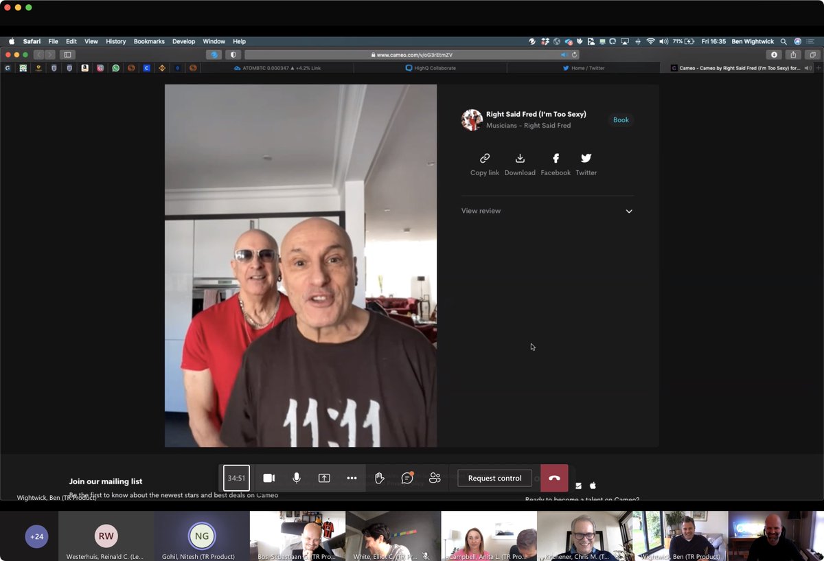 I must admit, I didn’t expect to get a video message from Right Said Fred at my #HighQ leaving do today. Thanks <a href="/BenWightwick/">Ben Wightwick</a> and <a href="/CKProdMan/">Chris Kitchener</a> for a typically left field send off. That’s it, end of an era. My parting words to the team were “Don’t fuck it up”.