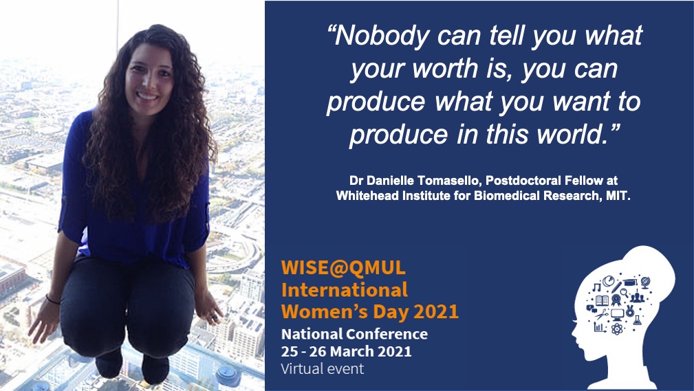 WISEQMUL's tweet photo. Highlights from Day2

Dr Danielle Tomasello on #stereotypes about #WomenInSTEMM: "Nobody can tell you what your worth is, you can produce what you want to produce in this world"

#WISEcan #WISEQMUL2021 #ChooseToChallenge https://t.co/NVpOnZQcy4
