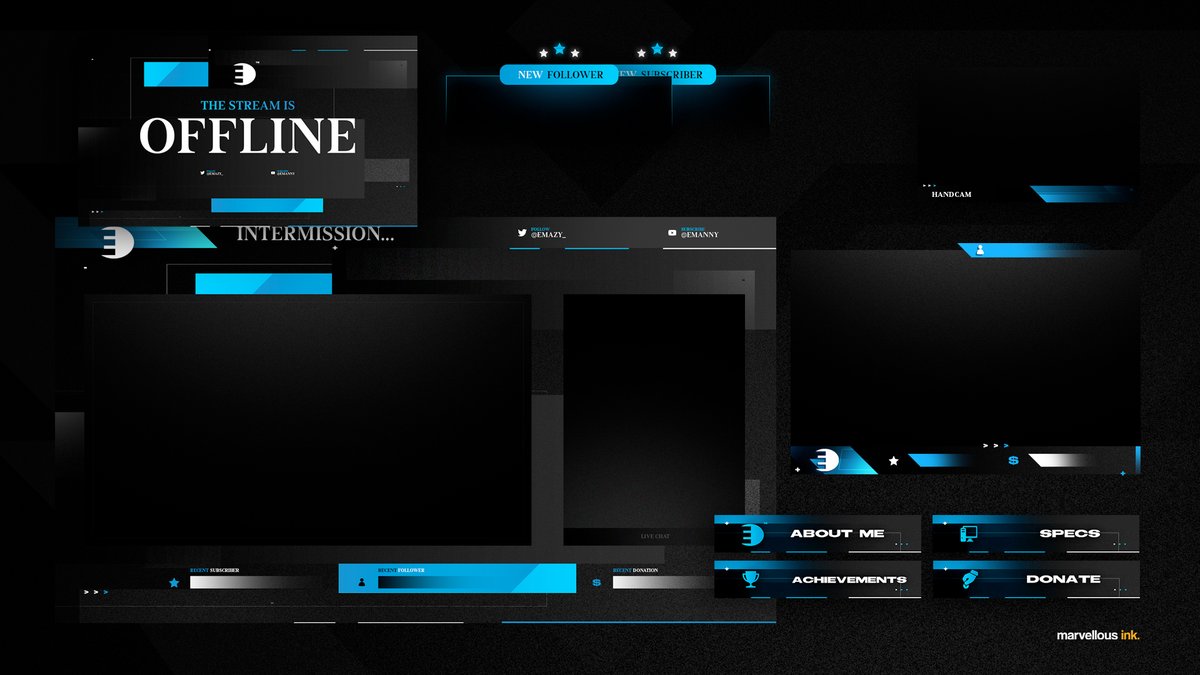 Blue appears to be a popular color choice for stream designs, and it looks good too!

Stream package for @Emazy_