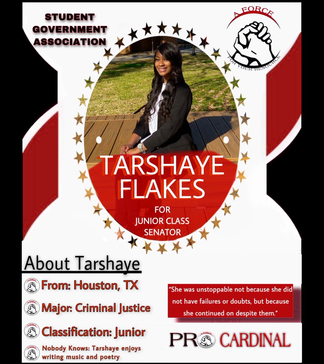 YourForce2021's tweet photo. Congratulations to our very own Tarshaye Flakes for being elected as SGA’s 2021-2022 Junior Class Senator. https://t.co/9hqb8JUiQ0