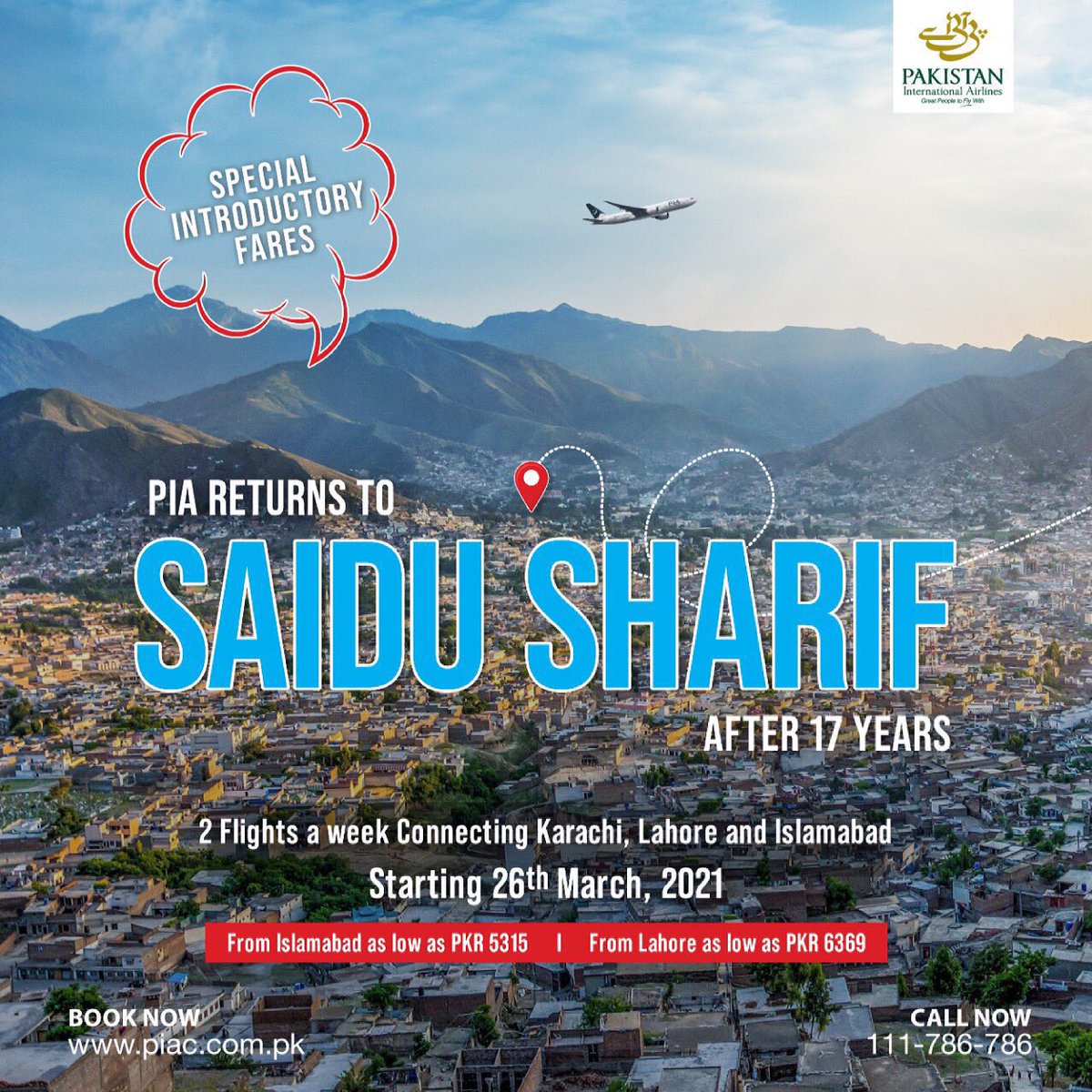 Today is the HistoricDay for the People of #Swat aftr #17years #SaiduSharifAirportSwat has been made #OperationalforPIAflights ✈️
 After darkness comesthe light 🤲💫
The LongJourney #FromTerrorismToTourism ❤💚
#SpecialThnks to #GovtOfKPK for their Strivingefforts @IMMahmoodKhan