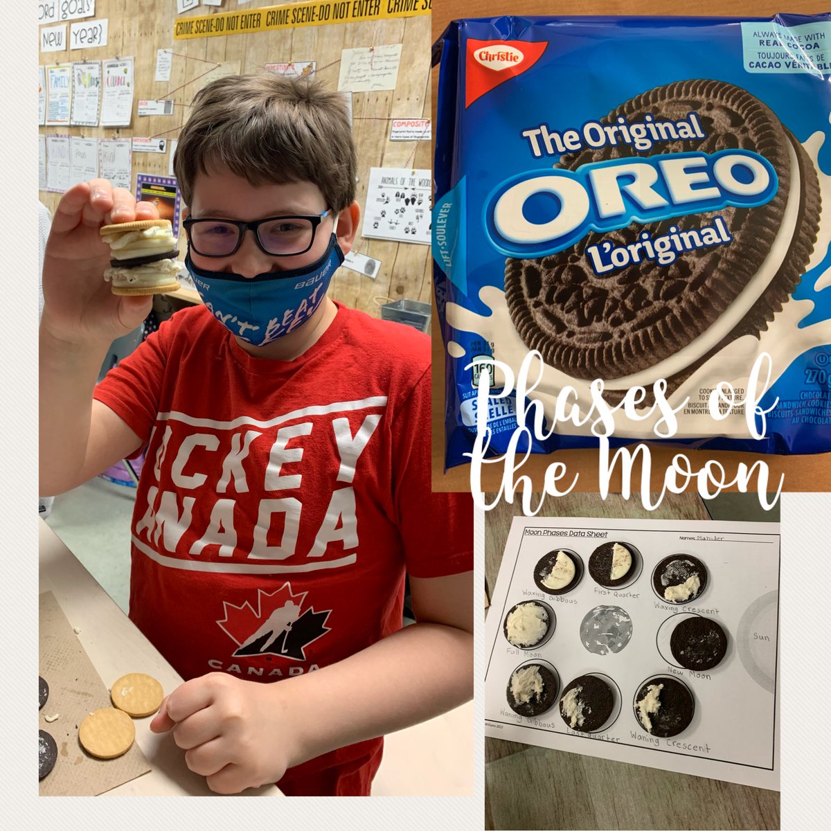Vaduva6B's tweet photo. Today we explored the Phases of the Moon with Oreos! Yum! #Grade6Science @StJohnBoscoYEG https://t.co/y30uKtJOgJ