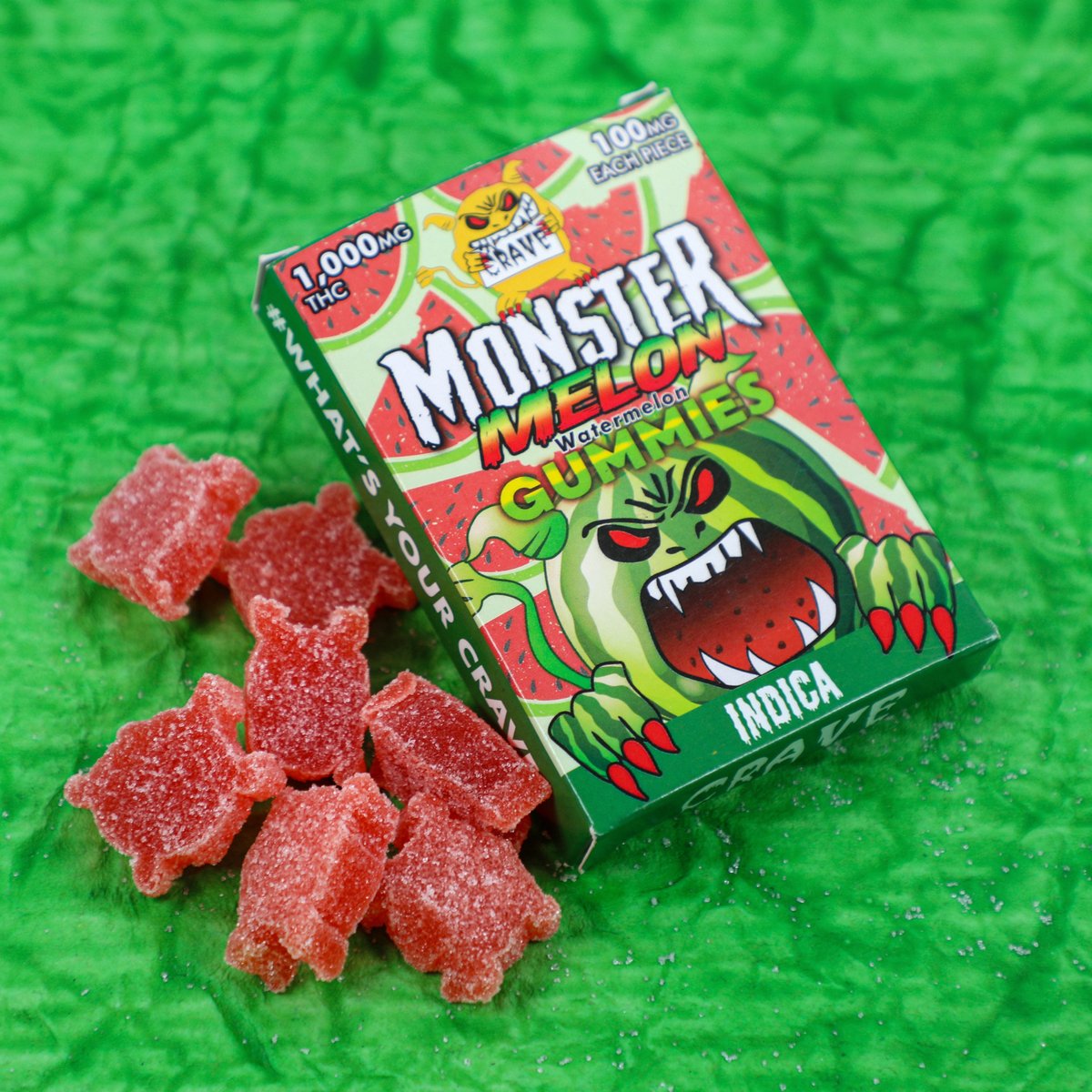 CraveMeds's tweet photo. Our Monster Melon watermelon gummies are packed with potency and flavor. https://t.co/MxXDVEBYJI