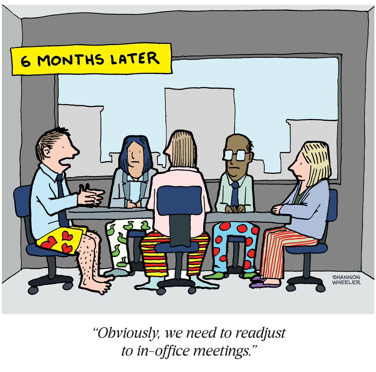 HelenBevan's tweet photo. I'm so looking forward to a work life beyond the #Covid19 lockdown when we can meet in person again (at least some of the time). It might take a while to get used to it. Graphic: Shannon Wheeler https://t.co/T6vG8iRwZc