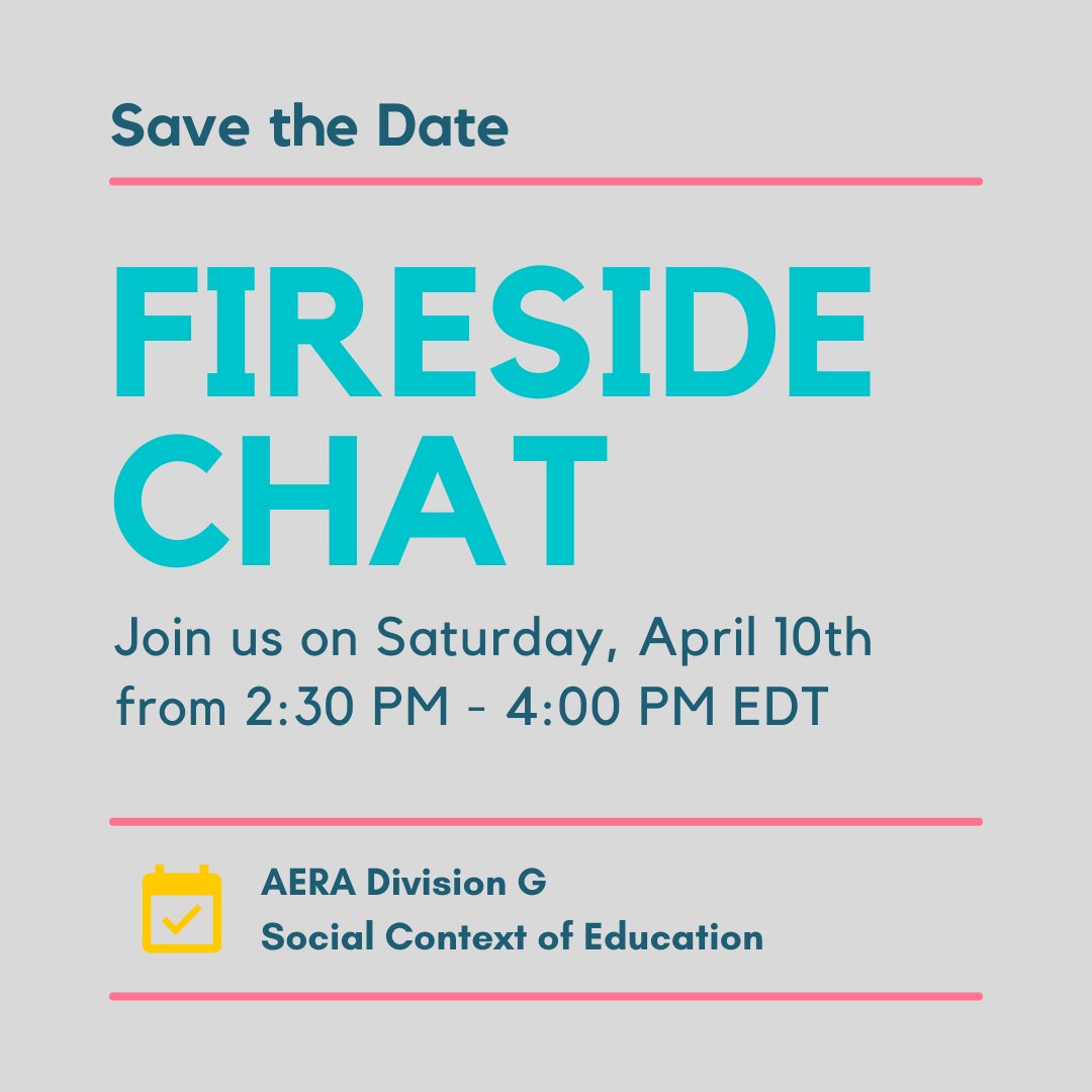 AERADivG's tweet photo. Save the Date! #aeradivg
Fireside Chat Saturday April 10th, 2:30 PM - 4:00 PM EST
Student Session Monday April 12th, 11:10 AM - 12:40 PM EST https://t.co/yrrvV5GQRO