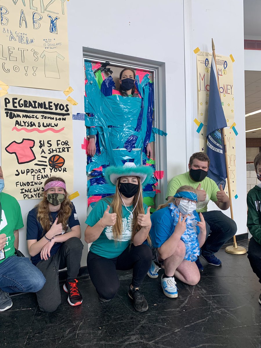 KelliFallsChoir's tweet photo. Mr.Zajas and Mrs. Poelke duct taped to the wall.  7th grade Middle Survivors raised $307.  And 7th grade Middle Survivors raised $178!!!!  Well done Middle Survivors!!! https://t.co/DVxbqVTI1s