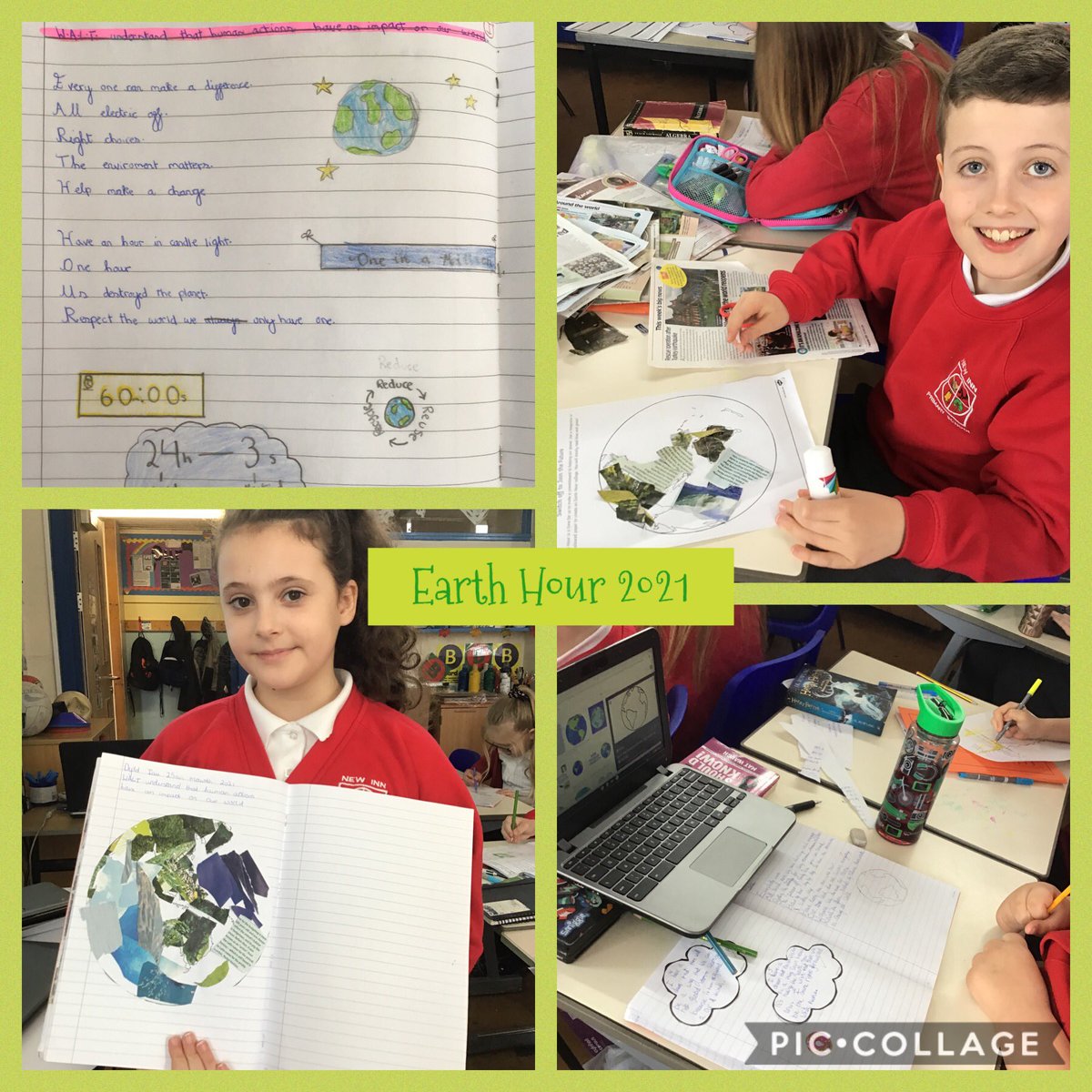 NewInnPrimary's tweet photo. Dosbarth Miss Frost have been learning about Earth Hour this week. The entire class have decided to take part in #EarthHour2021 tomorrow, to help with the fight to save our planet. @EAS_Humanities #Connect2Earth #ethicalcitizens #naturalworld #humanactions https://t.co/q68vS5mXv2