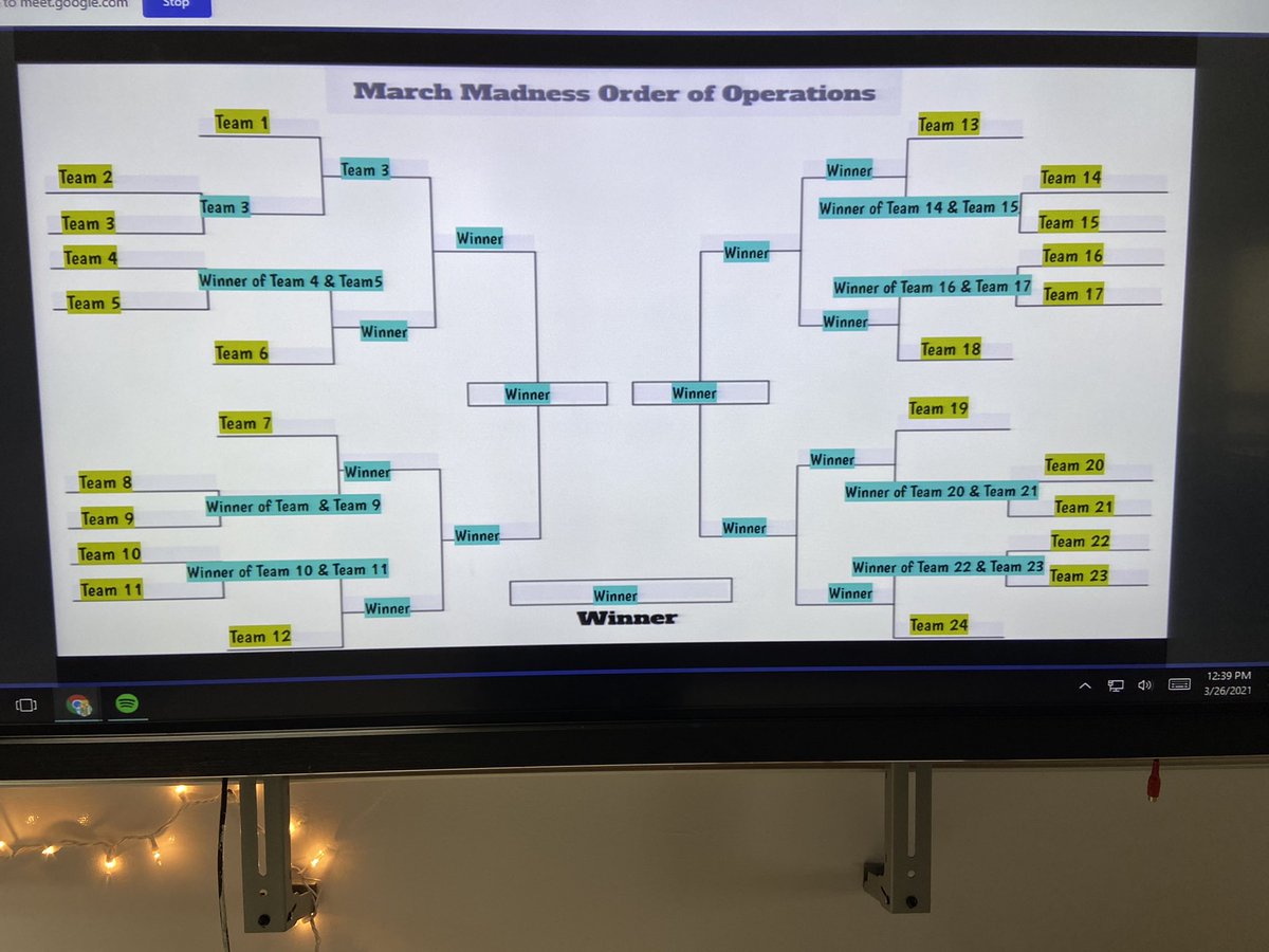 MrsBrownSWL's tweet photo. Last day before break we are learning about March Madness and completing our brackets using Order of Operations! So proud of our students showing their work! https://t.co/xJ0PtZXEN5