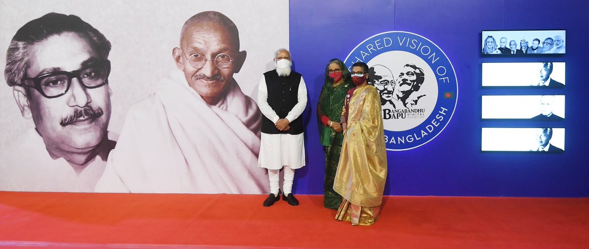 Image of Bapu and Bangabandhu together! 

PM <a href="/narendramodi/">Narendra Modi</a> and Prime Minister Sheikh Hasina jointly inaugurated a digital exhibition on Bapu and Bangabandhu.