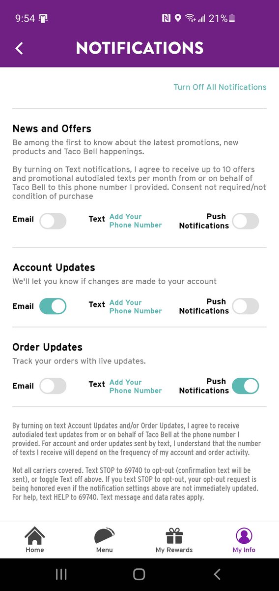 DJBailey17's tweet photo. @tacobell another "Order Update" I see. I'd like to be able to get notifications about my order without getting bombarded with advertisements from you. Fix this, or at least stop pretending we have a choice. https://t.co/AjEDVWrg2N