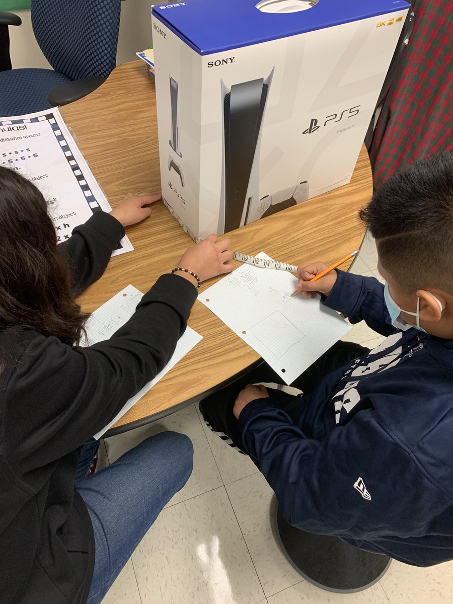 HRodriguezIII's tweet photo. #Teamscholar using real word objects to bring #missionmath into context. Who knew they were excited to find Area, Perimeter and volume with this activity?! @cruz4thought #missionmath @PlayStation #mymisd https://t.co/v7nuYSyzFr