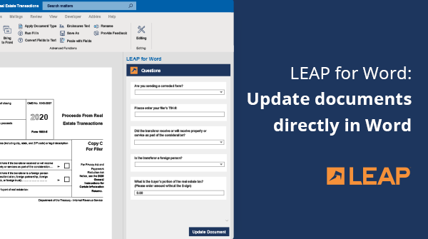 LEAP4Lawyers's tweet photo. #LEAPUserInfo LEAP for Word allows users to update automated documents while directly in Word via a side panel add-in. This process saves valuable time and simplifies form creation. View all LEAP for Word forms: https://t.co/XsuVekIzGc https://t.co/SsMKe8QlRu