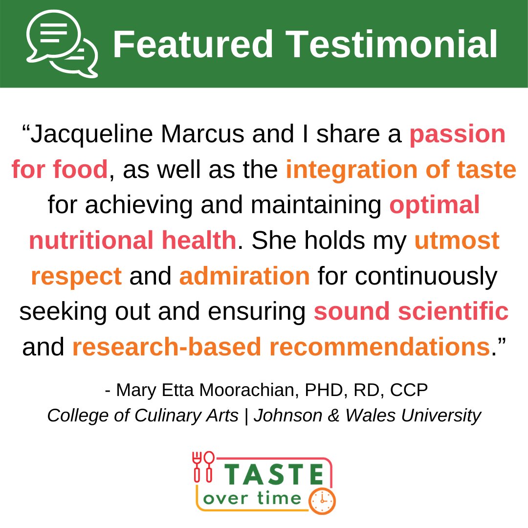 taste_over_time's tweet photo. 💬 Thank you for the kind #testimonial, Mary!
Jacqueline B. Marcus, TheFitFoodPro, provides a wide-range of services for consumers and professionals.
🍽️ Browse the services she offers: https://t.co/0eArEYOxmE
#TasteOverTime #NutritionalHealth #Dietitian https://t.co/TmorsNWVkl