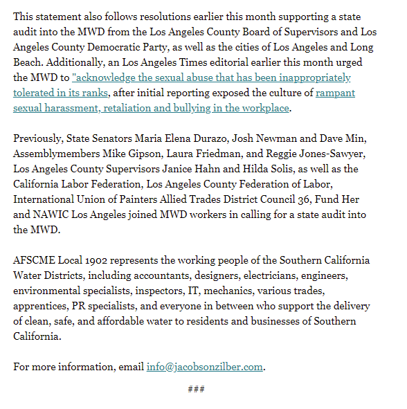 AFSCME1902's tweet photo. We're grateful to have @CaliforniaNOW on the side of justice, fighting for a comprehensive state audit of MWD. Enough is enough. The workers and survivors of MWD deserve transparency and accountability. https://t.co/zEsKw2Ps80