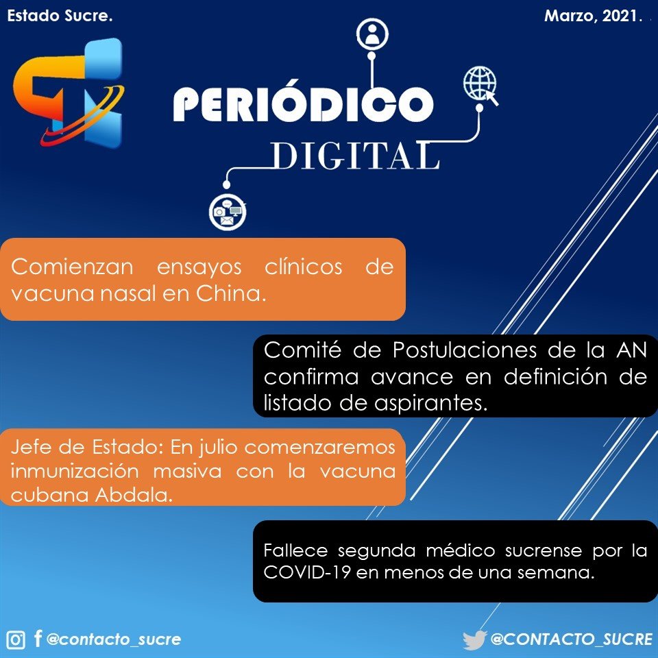 CONTACTO_SUCRE's tweet photo. Titulares del Periódico Digital 🤳🏽 de CON TACTO A LA UNA ✋🗣️ https://t.co/BqEKLOGtNE