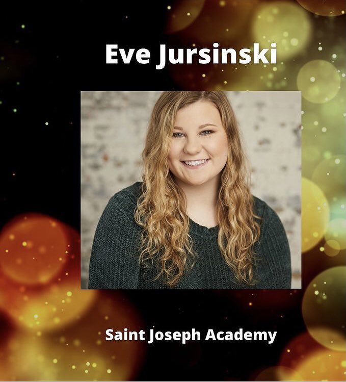 SJAPerform's tweet photo. Congratulations to senior Eve Jursinski on being nominated for a Best Actress Dazzle Award!! Your SJA theater family is so proud of you!! 💜💛🎭 https://t.co/spwuOcrIpR