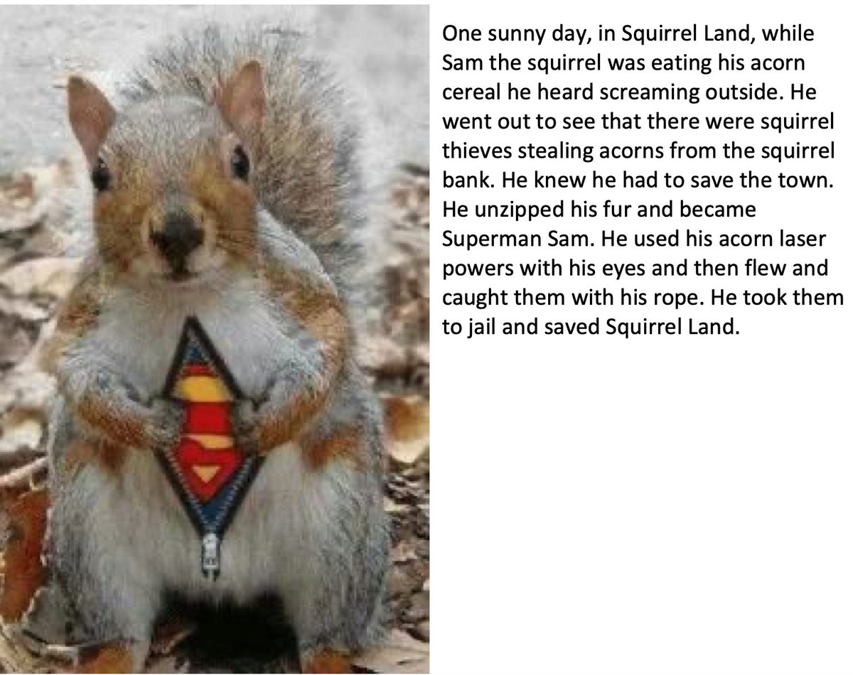 missmaxim2's tweet photo. One of our favourite parts of our Daily Literacy Centres is writing a story about a funny picture. Check out some of our stories about a squirrel with a secret... https://t.co/ragJKKbVwu