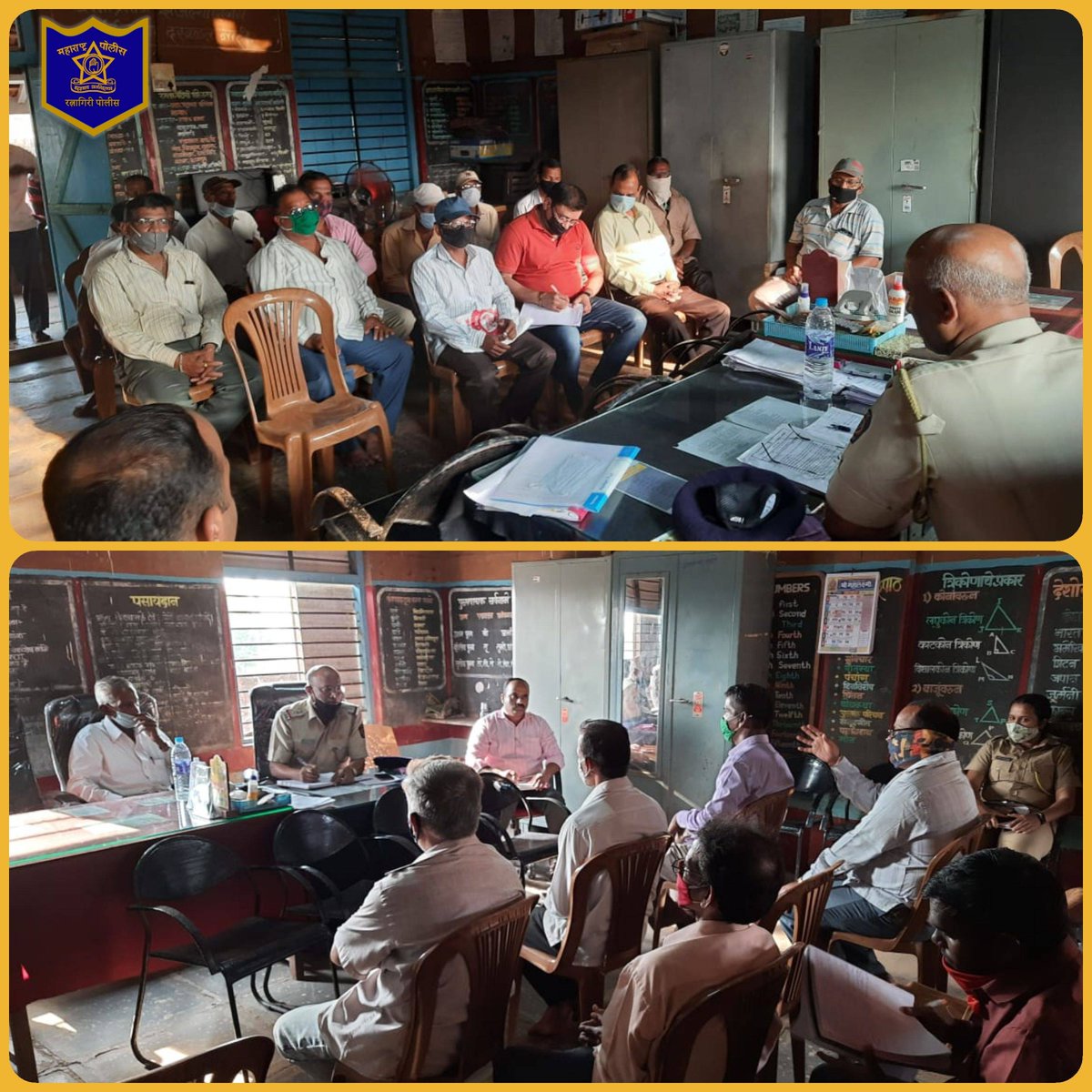 RatnagiriPolice's tweet photo. शिंमगोत्सव निमित्त संगमेश्वर येथील विविध गावातील पालखी मानकरी, ग्रामस्थ, पोलीस पाटील व ग्रामकृती दल सदस्यांना Corona प्रतिबंधक उपाययोजने बाबत पोलीस निरीक्षक झावरे यांनी मार्गदर्शन केले. @DGPMaharashtra #Covid19 #StaySafe #SafeShimga #Sangmeshwar #Ratnagiri #RatnagiriPolice https://t.co/wVfUtxRhWx
