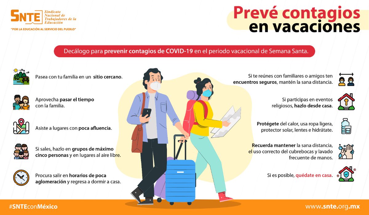 MarthaMariaLop4's tweet photo. #SNTEconMéxico 👩‍🏫🇲🇽👨‍🏫

🔴 El #Coronavirus #COVID19 🦠 sigue presente y no bajar la guardia para evitar contagio es vital 😷 Estas vacaciones respeta las medidas sanitarias y sigue estos 10 consejos ✅ https://t.co/IGdAKEoPye