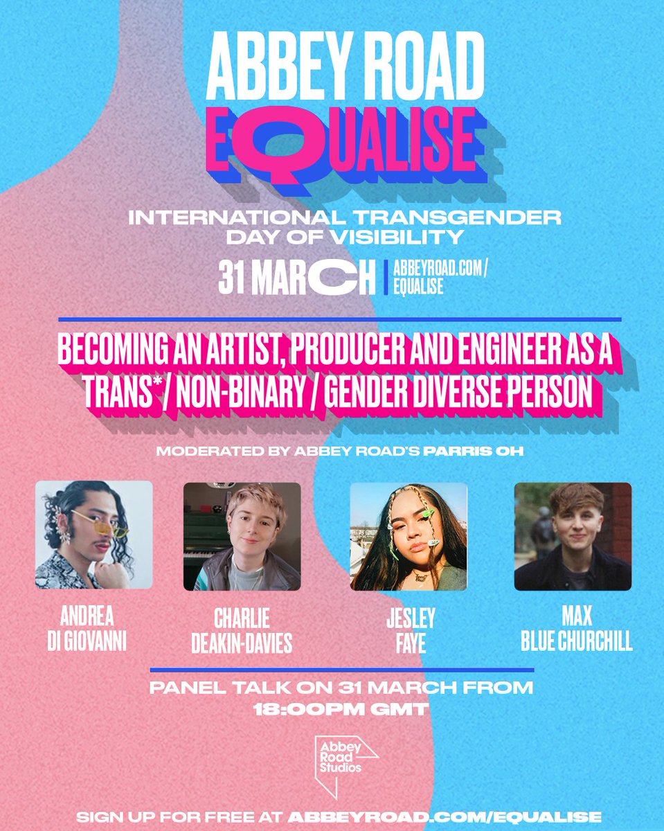 To celebrate International Transgender Day of Visibility on 31 March, we're pleased to announce the release of a mini-documentary & live panel talk from #AbbeyRoadEqualise!
⁣
Hosted by Trans* / Non-Binary / Gender Diverse leaders - find out more here: abbeyroad.com/news/abbey-roa…