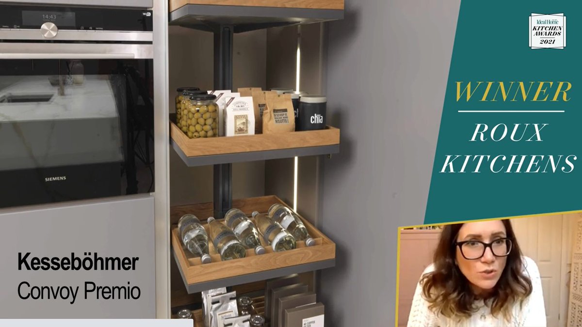 KesseboehmerUK's tweet photo. Brilliant to see @Rouxkitchens from 
@michelrouxjr winning the "Best Storage" category at the 2021 @idealhome awards with our Convoy Premio Larder.  Thanks to judges @HeatherYoungUk, @busolaevans, @SarahESpiteri &amp; @shelinacooks. #interiordesign #kitchendesign #cleverstorage https://t.co/XeouBLrtMT