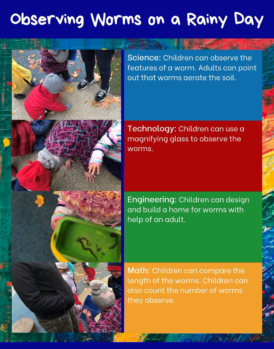 earlyyearsSTEM's tweet photo. Stay tuned! Warmer🌞and wormer 🪱🪱 days are coming. 
Check out our "Observing Worms on a Rainy Day" learning experience (forget about the ew factor!) https://t.co/D9fYIA05bg

#STEM #ECE #outdoorlearning https://t.co/6P0UreXwpK