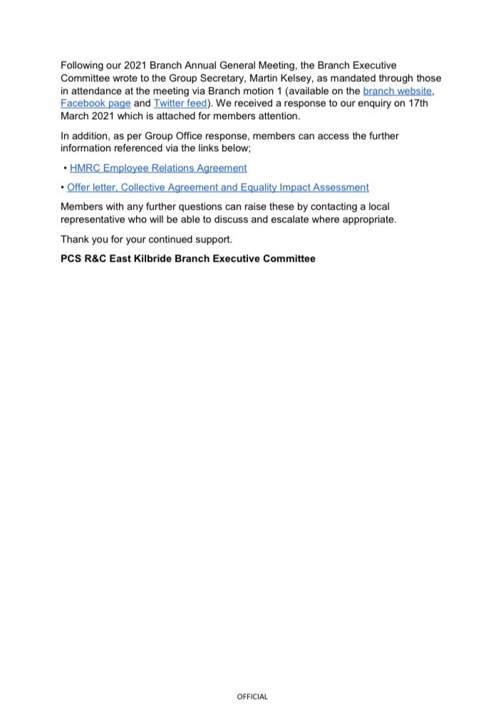 EastKilbridePCS's tweet photo. The Memo below has been issued via internal systems, following a motion to the 2021 R&amp;C East Kilbride Annual General Meeting

A copy of the original motion can be found below this message

Members with any questions are encouraged to contact a local rep who will be able to assist https://t.co/CjqjgwCSIV