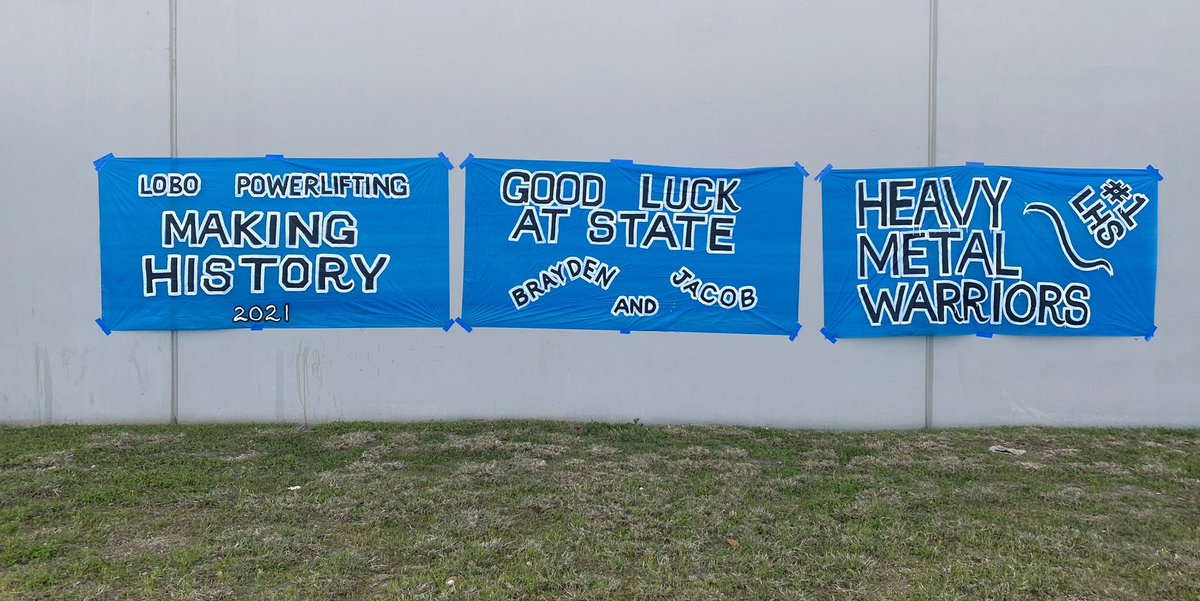 Big thank you to <a href="/majeanes/">Maureen Jeanes</a> &amp; <a href="/JeanesChristian/">Christian Jeanes</a> for the awesome signs for boys and girls state. &amp; huge thanks to all the other <a href="/lobopowerlifti1/">Lobo Powerlifting</a> parents who were vital to our successes this year. Lots of very early mornings &amp; tons of support at our meets. We appreciate you all. 🙏
