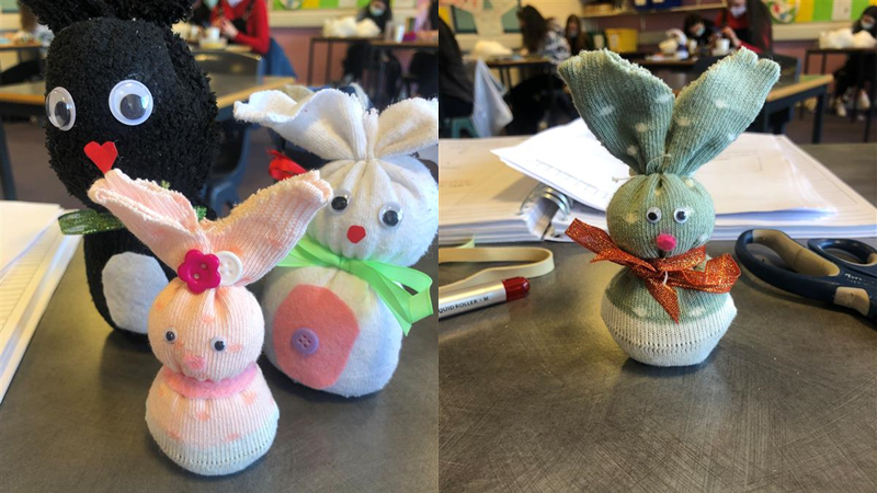 SJA_HE's tweet photo. Recycling some socks from our sock drawers with an Easter themed activity... Sock Bunnies! How cute are these!! A great activity with our childcare and S2 pupils to reconnect in school 😍🐇🥚🐣🐥 #Easter #pkclearning #fun @st_johnsacademy https://t.co/3d4AwLQIeX