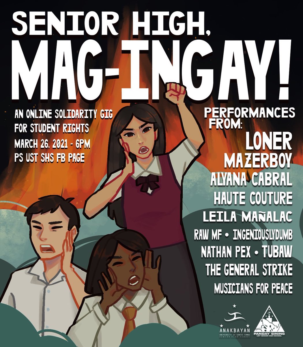 LFSUST's tweet photo. ARTISTA NG BAYAN, NGAYON AY LUMALABAN!
PANOORIN: SENIOR HIGH, MAGINGAY!: A Solidarity gig for Student Rights
Defend academic freedom! Uphold students' democratic rights!
LINK: https://t.co/ZhEiNReiEl
#SHSFightBackWeek
#CompassionNotRepression
#USTSHSFightBack https://t.co/d7yPRWYs2C