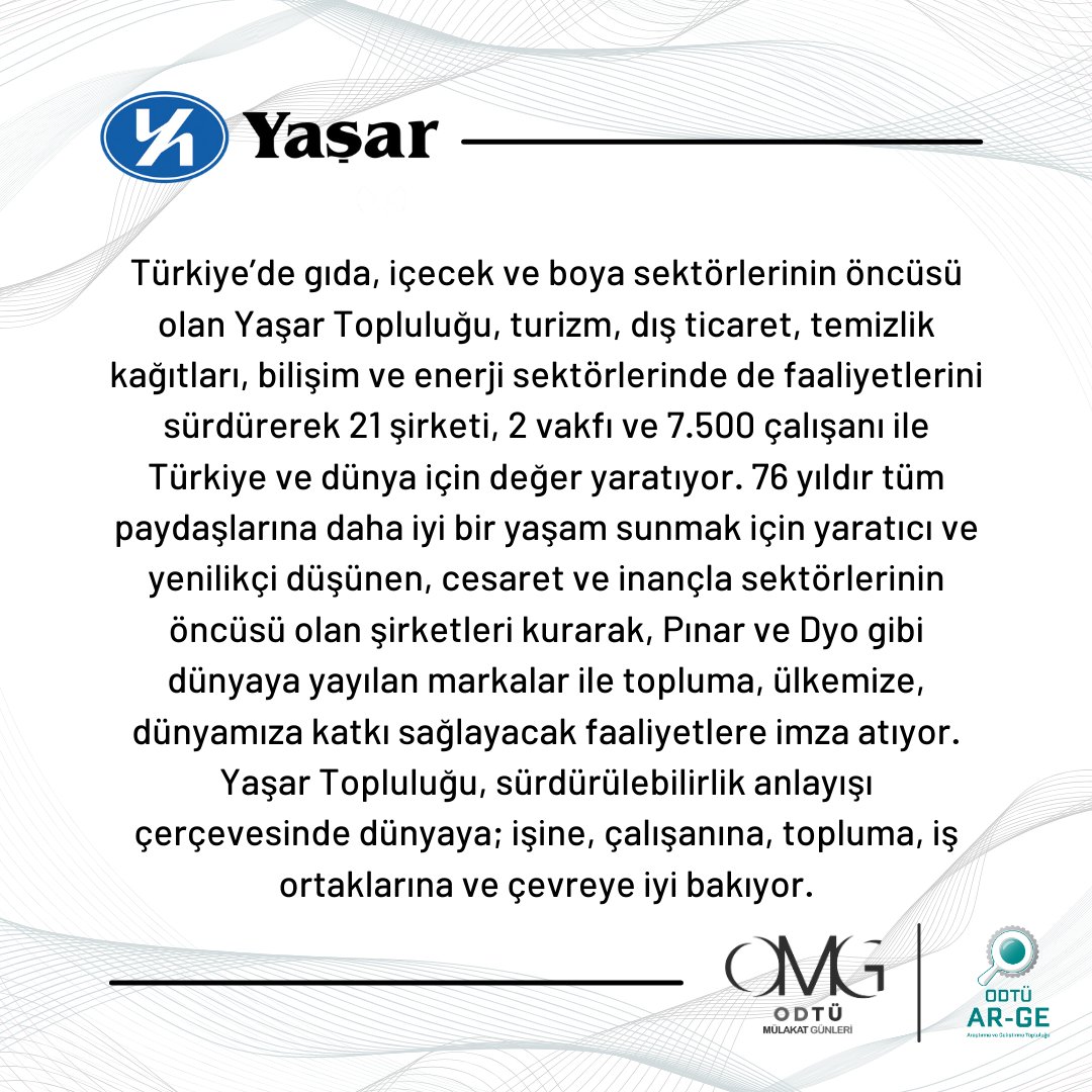 Gıda sektöründen Yaşar Holding 17-18 Nisan’da OMG’de!

Başvurular çok yakında, takipte kalın!
#odtumulakatgunleri #omg2021